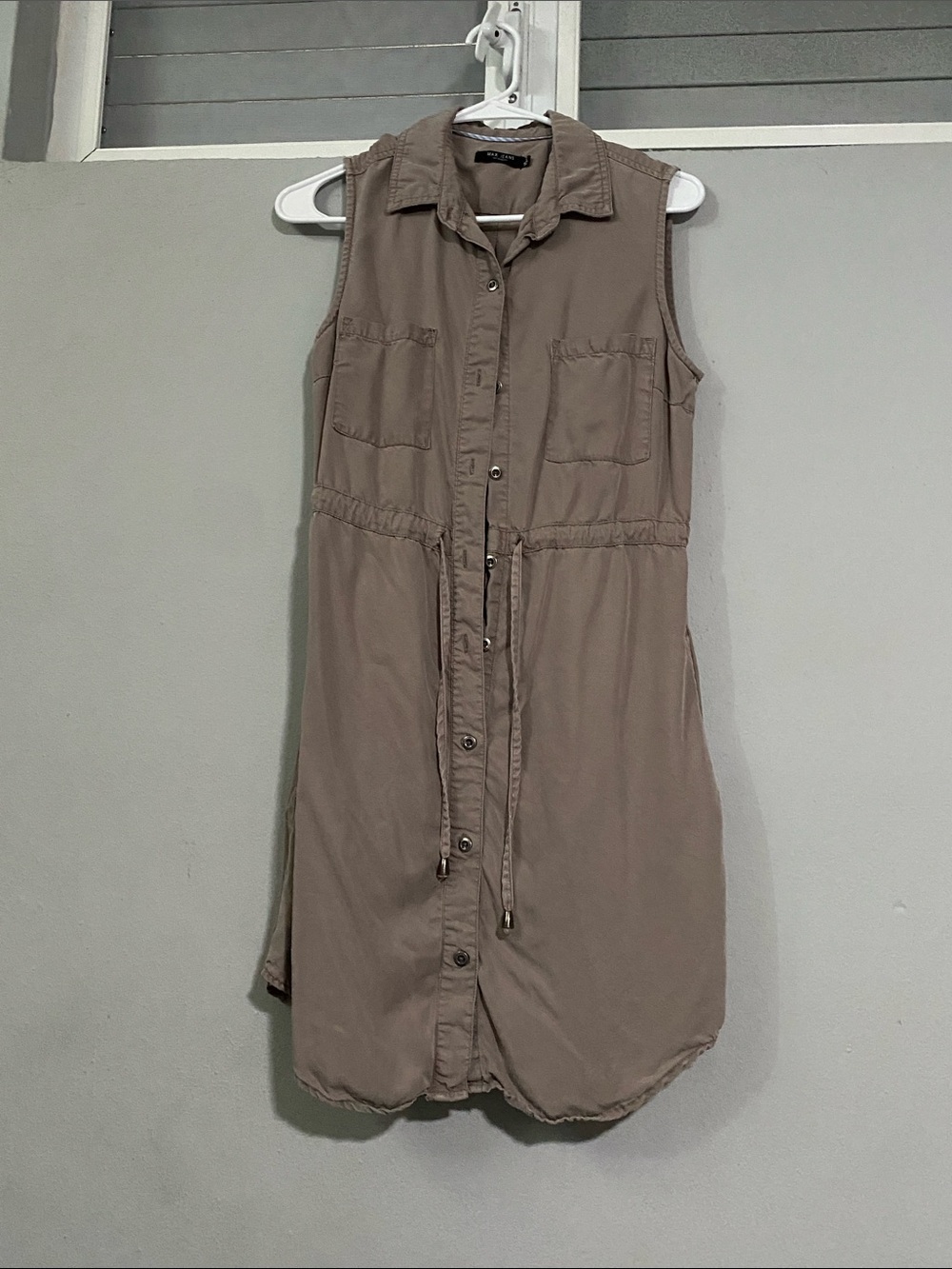 Max Jeans Sleeveless Drawstring Shirt Dress - Taupe